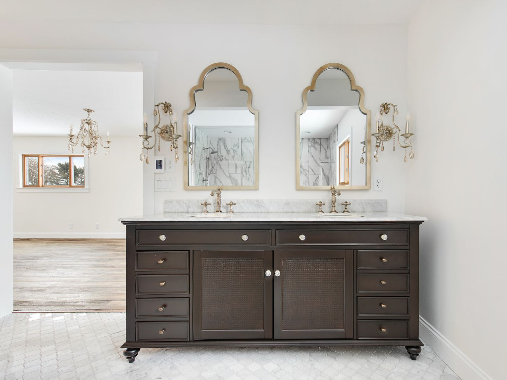 Bathroom Remodel with high-end luxury furniture, designed by PH Design, home remodeling builders in Canton, OH