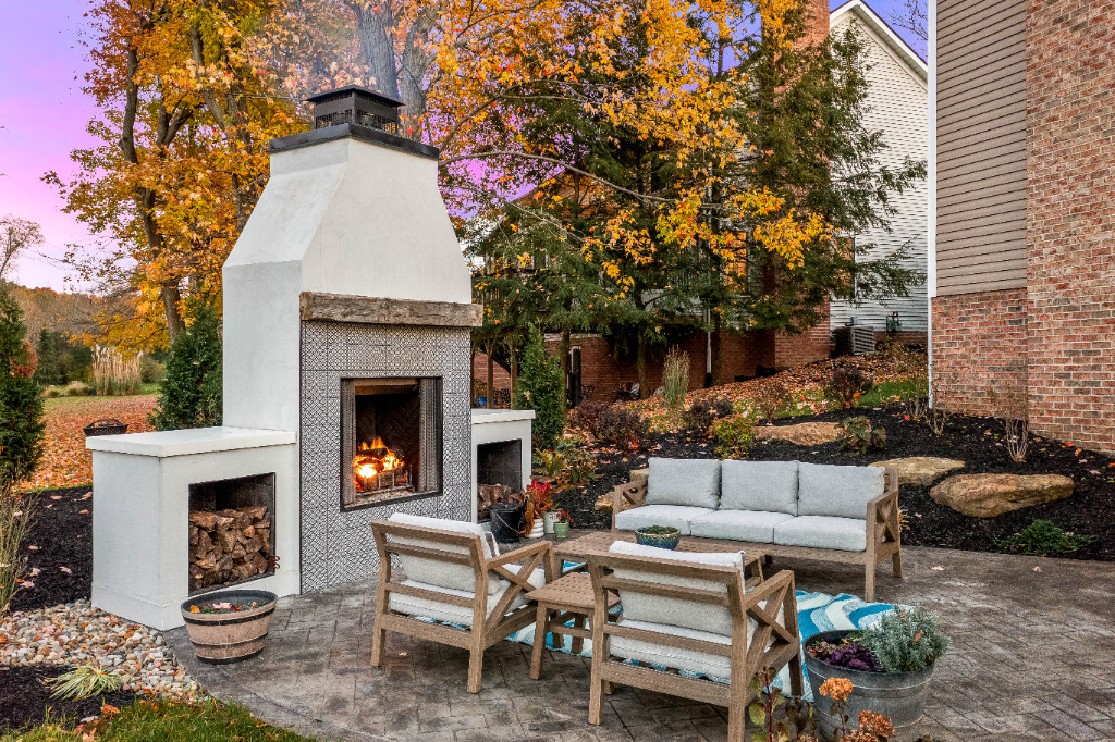 Outdoor Living Remodel with fireplace by PH Design, home remodeling builders in Canton, OH