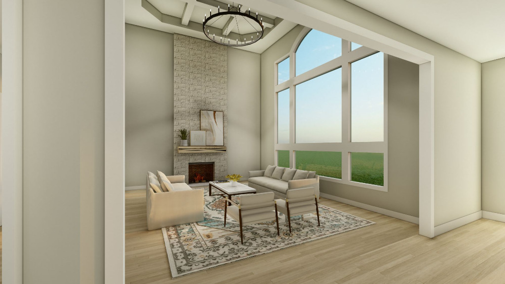 Great room home remodel 3D rendering by PH Design, home builders in Northeast Ohio