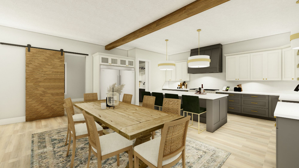 The Laphoraig, custom floor plan, kitchen 3D rendering by PH Design, home builders in Canton, Ohio