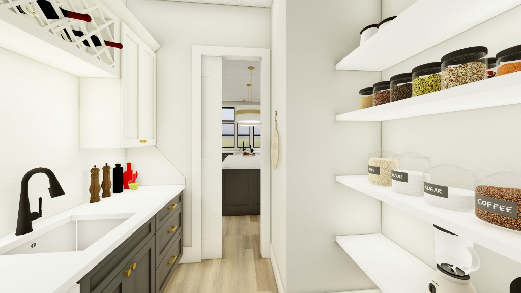 The Laphoraig, custom floor plan, dirty kitchen 3D rendering by PH Design, home builders in Canton, Ohio