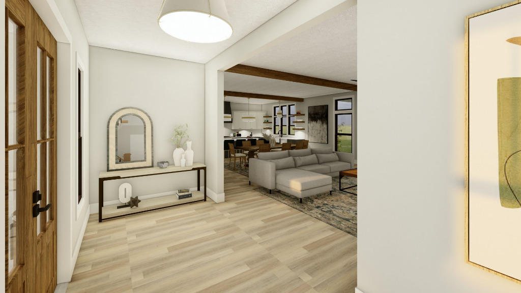 The Laphoraig, custom floor plan, foyer 3D rendering by PH Design, home builders in Canton, Ohio